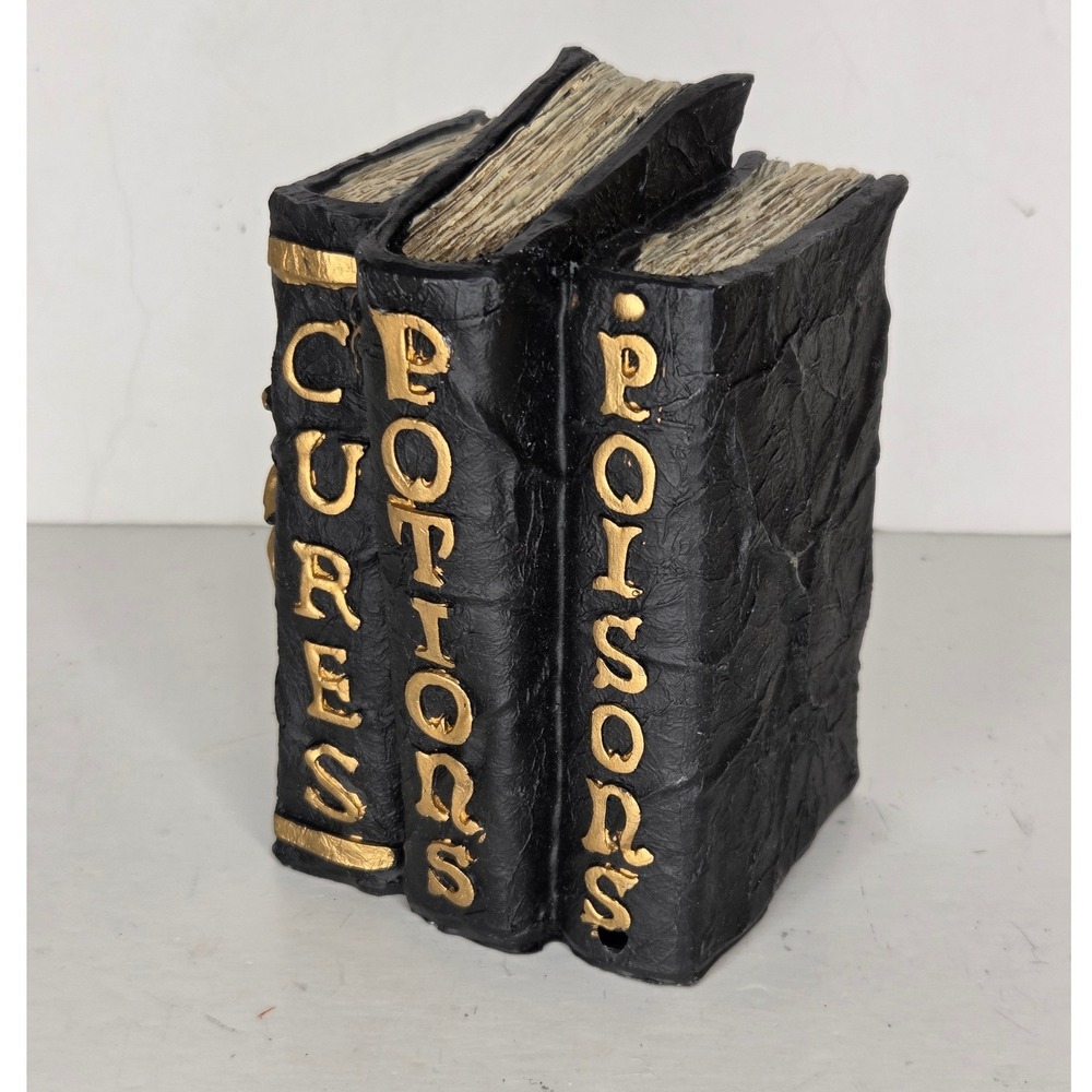 Halloween Witch Spell Books Cures Potions Poisons Black Gold Gothic Decor Stack